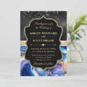 Elegante Hemelsteen Agaat Zwarte Glitter Bruiloft Kaart (Staand voorkant)