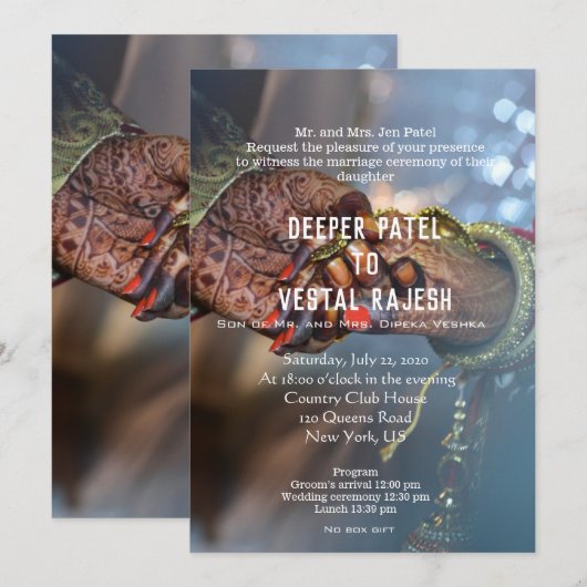 Elegante Henna Indiase bruiloft uitnodigen Kaart (Voorkant / Achterkant)