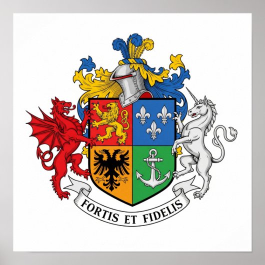 Elegante Heraldische Crest - Fortis et Fidelis Mot Poster (Voorkant)