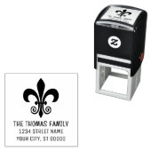 Elegante Heraldische Fleur de Lis #41 Naam Adres Zelfinktende Stempel (In situ)