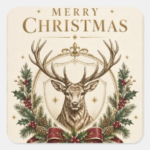 Elegante Heraldische Kerstmis, Herten Wapen en Hul Vierkante Sticker
