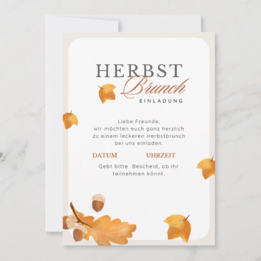 Elegante Herbst Brunch Einladung Creme & Orange Kaart (Voorkant)