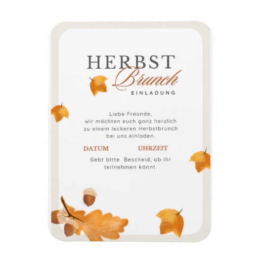 Elegante Herbst Brunch Einladung  Creme & Orange  Magneet (Verticaal)