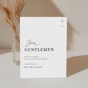Elegante heren bruiloft badkamer mand teken reclamebord met voetstuk