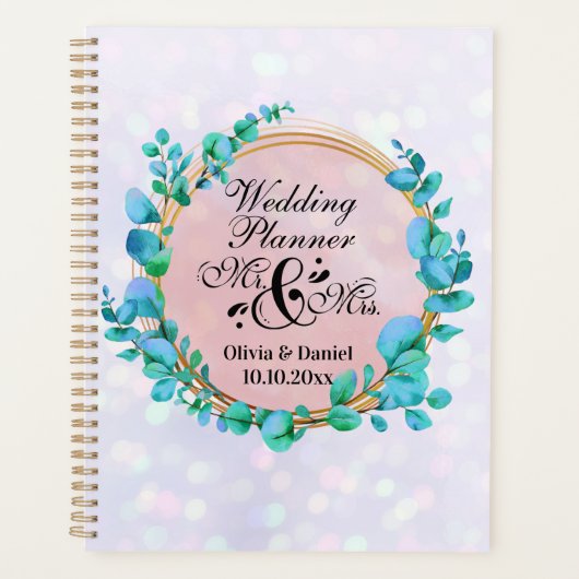 Elegante Heren en Dames Roze Bloemen Bruiloft Planner (Voorkant)