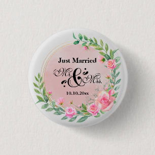 Elegante Heren en Dames Roze Bloemen Bruiloft Ronde Button 3,2 Cm