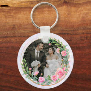 Elegante Heren en Dames Roze Bloemen Bruiloft Sleutelhanger