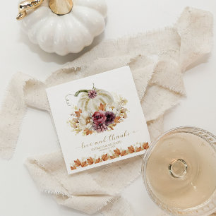 Elegante Herenfst Witte Pompoen Bloemige Bruiloft Servet