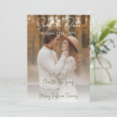Elegante Herfst 2 Foto Script Save The Date Kaart (Staand voorkant)
