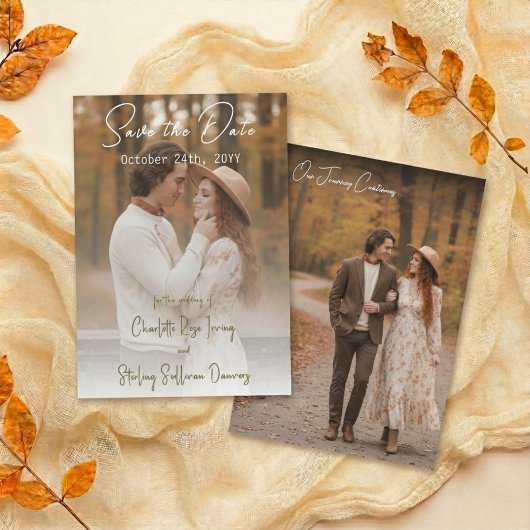Elegante Herfst 2 Foto Script Save The Date Kaart