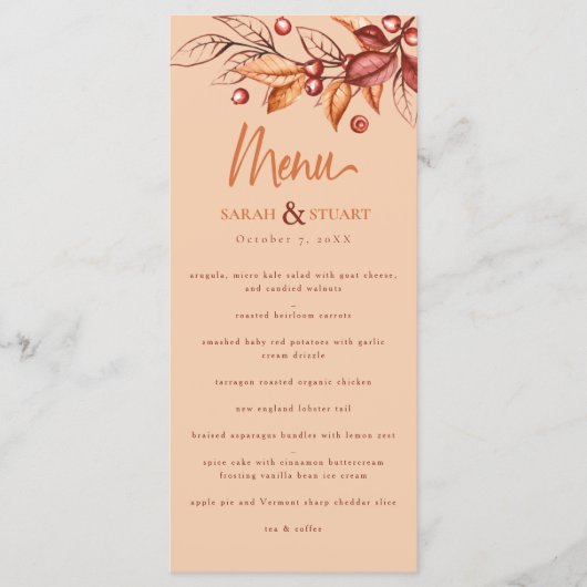 Elegante herfst Aarde Toon Terracotta Bruiloft Menu (Voorkant)