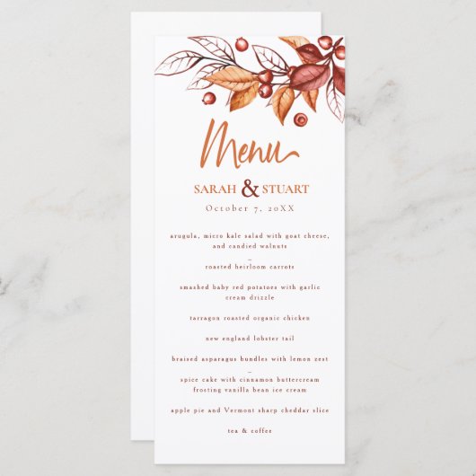 Elegante herfst Aarde Toon Terracotta Bruiloft Menu (Voorkant / Achterkant)