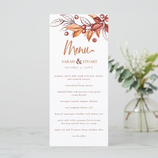 Elegante herfst Aarde Toon Terracotta Bruiloft Menu (Staand voorkant)