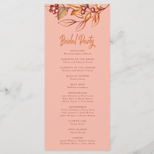 Elegante herfst Aarde Toon Terracotta Bruiloft Programmakaart (Achterkant)