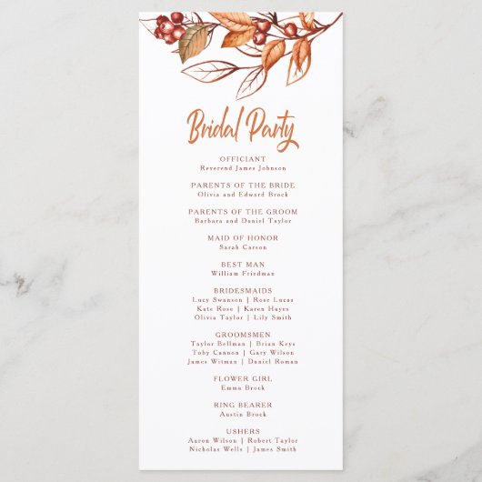 Elegante herfst Aarde Toon Terracotta Bruiloft Programmakaart (Achterkant)