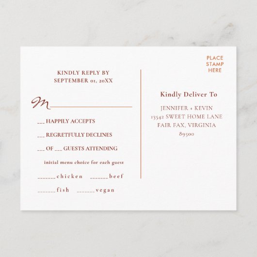 Elegante herfst Aarde Toon Terracotta Bruiloft RSV Briefkaart (Achterkant)