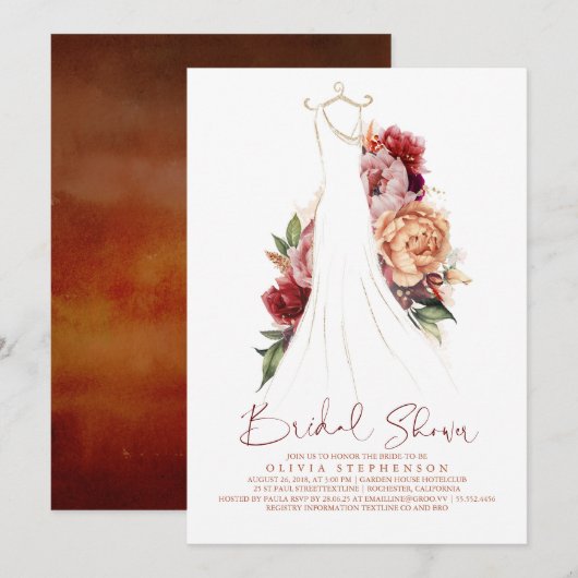 Elegante Herfst Aardse Bloemen Jurk Bruiloft Feest Kaart (Voorkant / Achterkant)