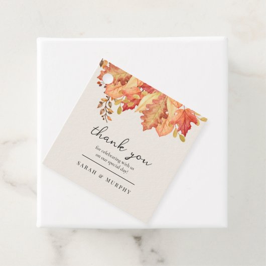 Elegante herfst aquarel bladeren herfst bruiloft bedankjes labels (In situ)