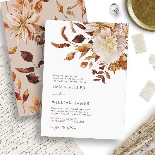 Elegante Herfst Aquarel Bloemige Bruiloft Kaart