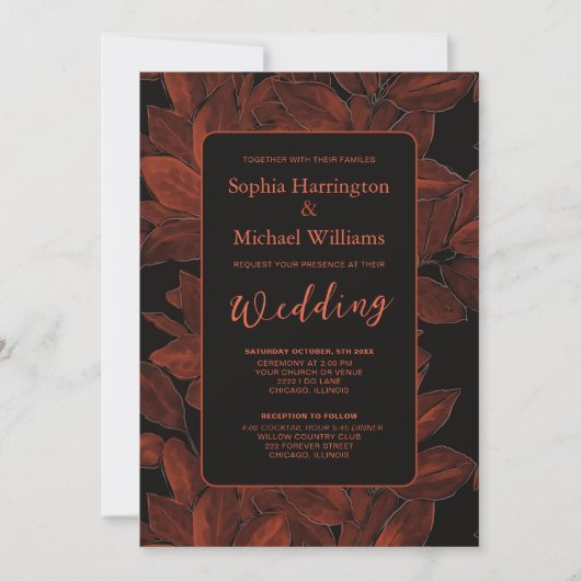Elegante Herfst Autumn Digital Wedding Nodig QR-co Kaart (Voorkant)