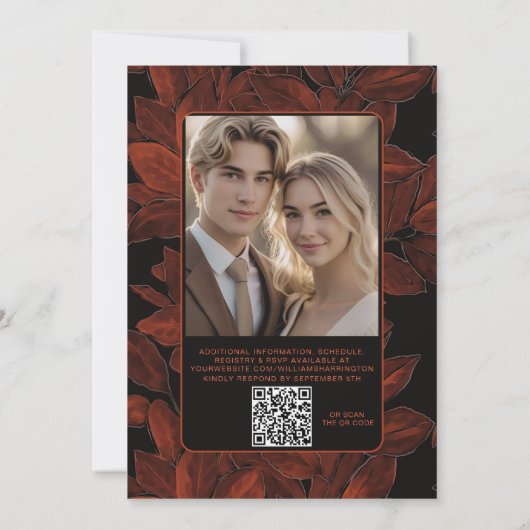 Elegante Herfst Autumn Digital Wedding Nodig QR-co Kaart (Achterkant)