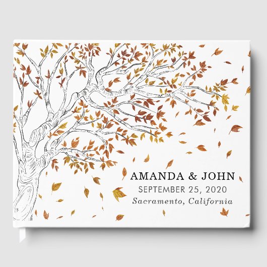 Elegante Herfst Autumn Sketched Tree Wedding Gastenboek (Voorkant)