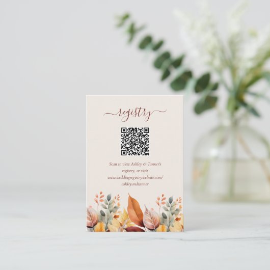 Elegante Herfst Autumn Wedding Registry QR-code Informatiekaartje (Staand voorkant)