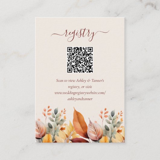 Elegante Herfst Autumn Wedding Registry QR-code Informatiekaartje (Voorkant)