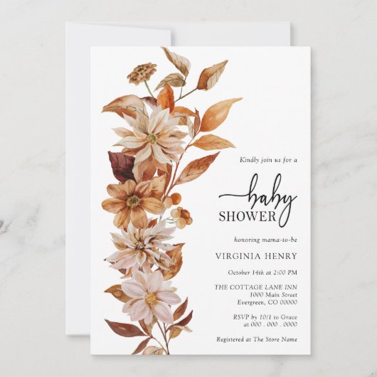 Elegante Herfst Baby Shower Uitnodiging (Voorkant)