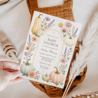 Elegante Herfst Baby Shower | Wilde Bloemen Pompoe Kaart