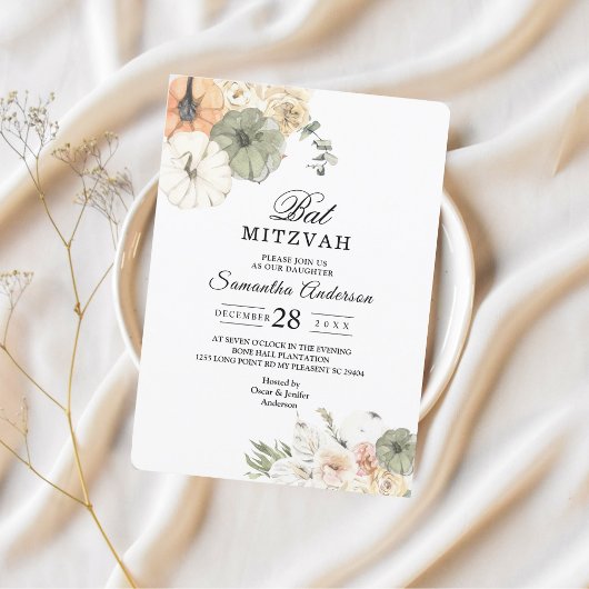 Elegante Herfst Bat Mitzwa Uitnodiging | Aquarel