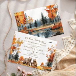 Elegante herfst berenfamilie bos babyshower kaart