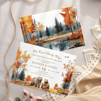 Elegante herfst berenfamilie bos babyshower kaart