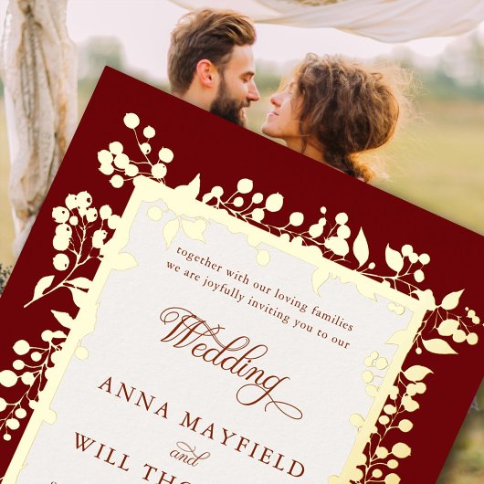 Elegante Herfst Bessen Lijst Bourgondische rustiek Folie Uitnodiging