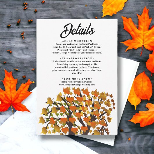 Elegante herfst bladeren gesneden boom romantische informatiekaartje