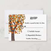 Elegante herfst bladeren gesneden boom romantische RSVP kaartje (Voorkant)