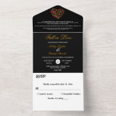 Elegante herfst bladeren hart zwart bloemenbruilof all in one uitnodiging (Binnen)