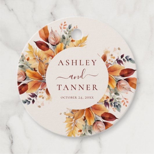 Elegante herfst bladeren herfst bruiloft bedankjes labels (Voorkant)