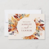 Elegante herfst bladeren herfst bruiloft bedankkaart (Voorkant)