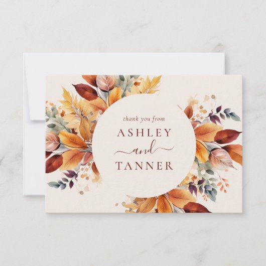 Elegante herfst bladeren herfst bruiloft bedankkaart (Voorkant)