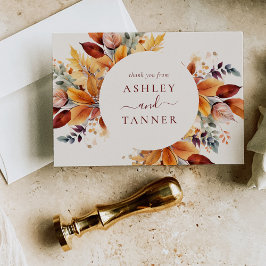 Elegante herfst bladeren herfst bruiloft bedankkaart
