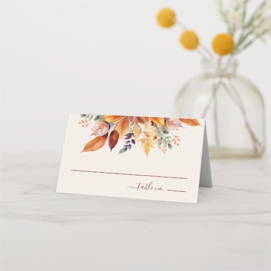 Elegante herfst bladeren herfst bruiloft plaatskaartje (Voorkant)