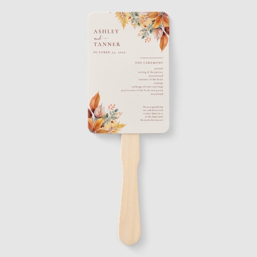 Elegante herfst bladeren herfst bruiloft programma handwaaier (Voorkant)