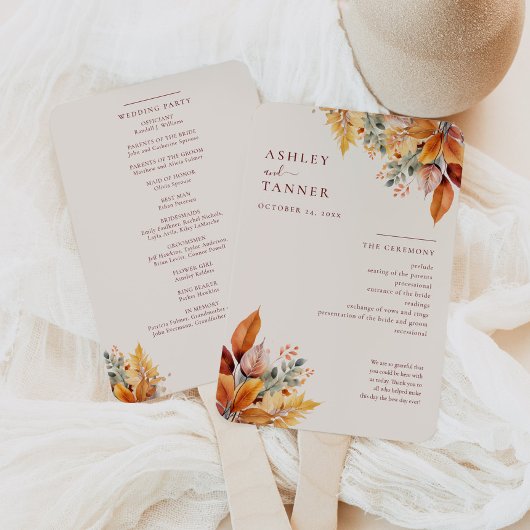 Elegante herfst bladeren herfst bruiloft programma handwaaier