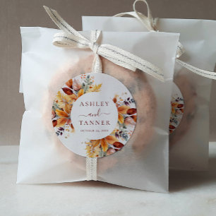 Elegante herfst bladeren herfst bruiloft ronde sticker