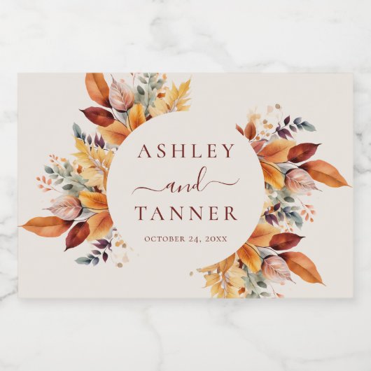 Elegante herfst bladeren herfst bruiloft sparkling wijnetiket (Enkel label)