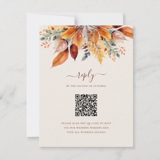 Elegante herfst bladeren herfst QR code bruiloft RSVP Kaartje (Voorkant)