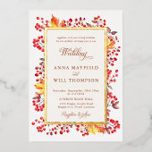 Elegante herfst bladeren rode bessen Lijst bruilof Folie Uitnodiging (Voorkant)