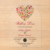 Elegante herfst bladeren romantisch hart bloemenbr acryl uitnodigingen (Voorkant)