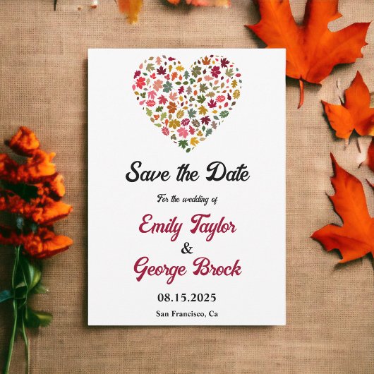 Elegante herfst bladeren romantisch hart bloemenbr save the date